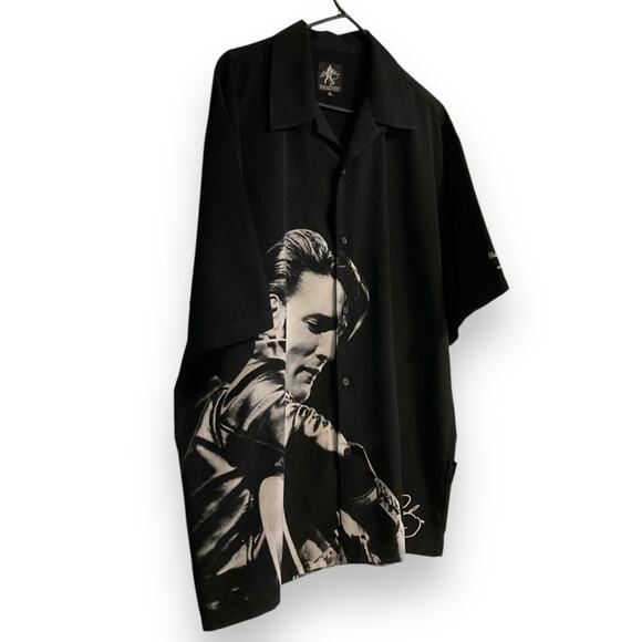 Dragonfly Clothing Elvis Presley The King Black Rocker Satin Button Up Size XL - Picture 3 of 16